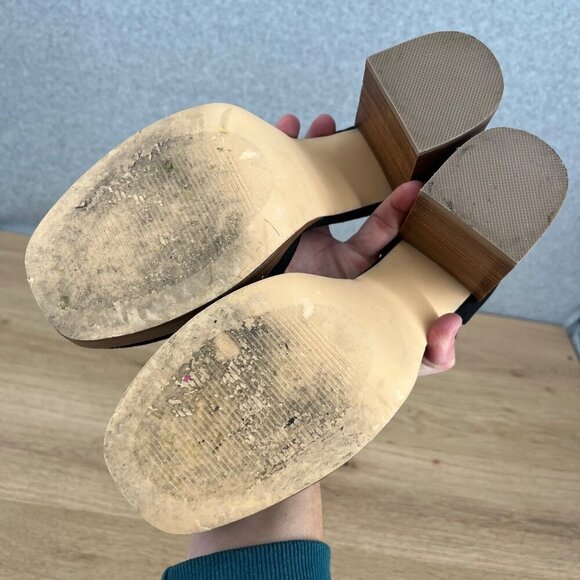 House of Harlow Tanner Platform Block Heels Size 9.5 Black Suede Wood Chunky EUC - Picture 11 of 14